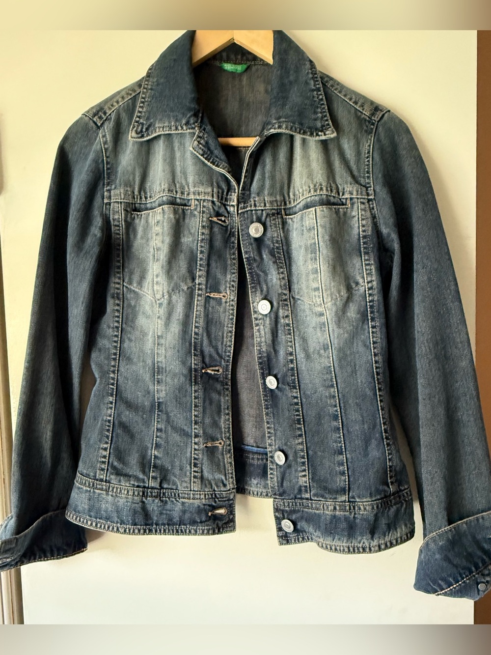 Benetton Women's Blue Denim Jacket - Casual Button-Up